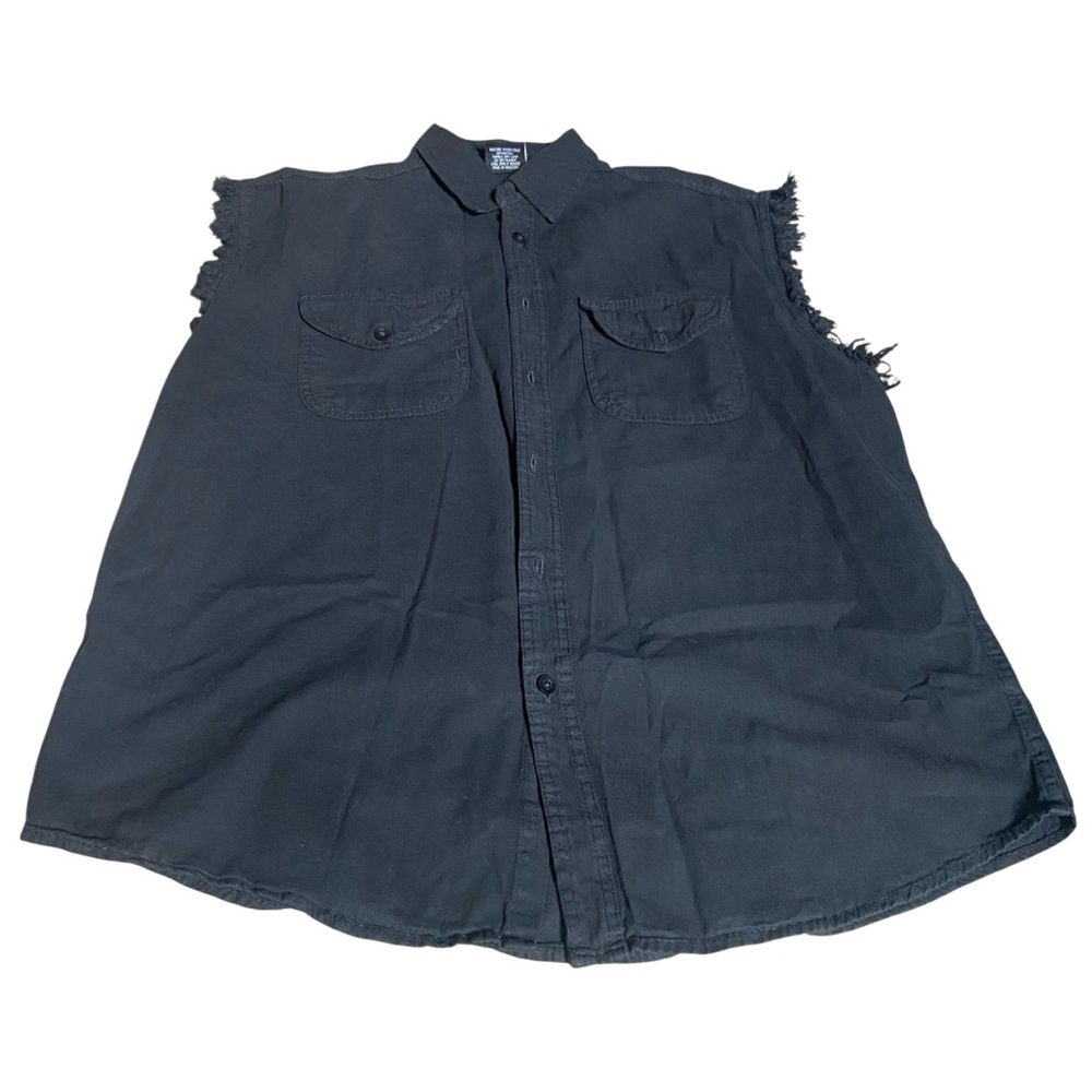 Mens XL Real Bikers Denim Cutoff Frayed Sleeveless Shirt Motorcycle Black Cotton